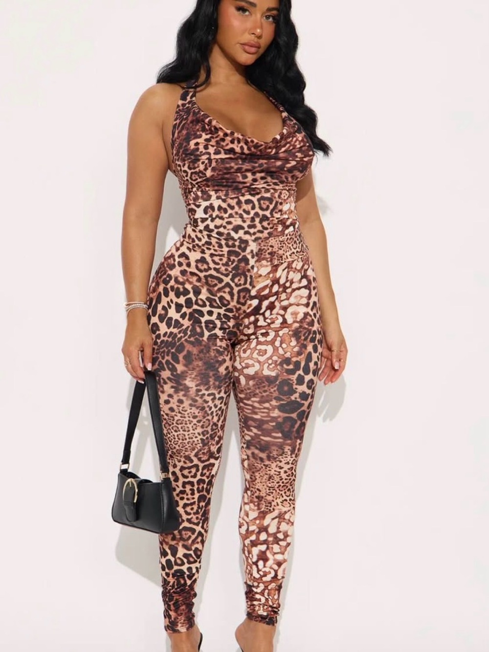 Fashion Nova Brown Leopard Print Halter Jumpsuit